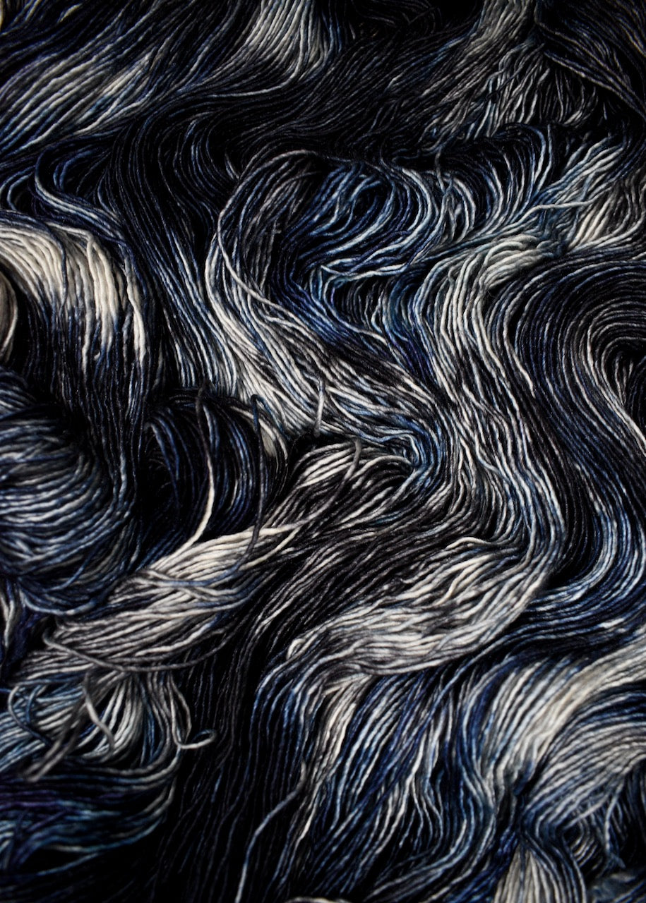 Dark gray blue hand dyed merino, cashmere yarn.