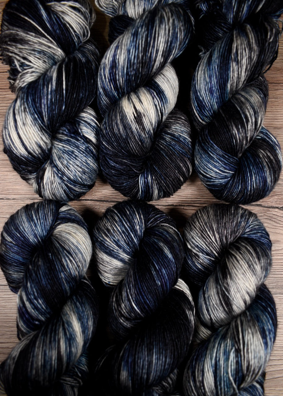 Dark gray blue hand dyed merino, cashmere yarn.