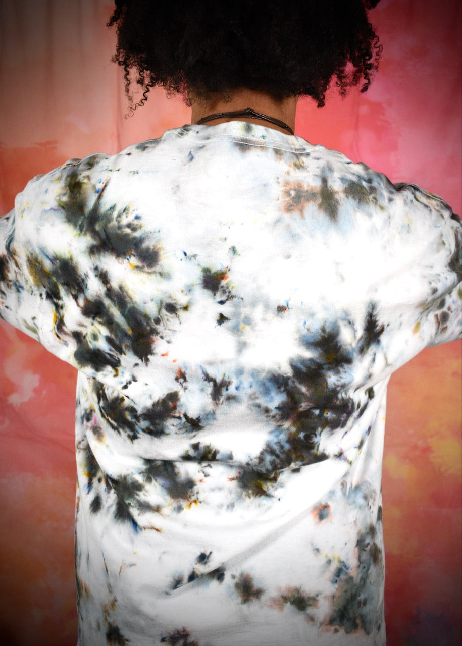 Hand dyed cotton t-shirt in smoky gray blue colours.