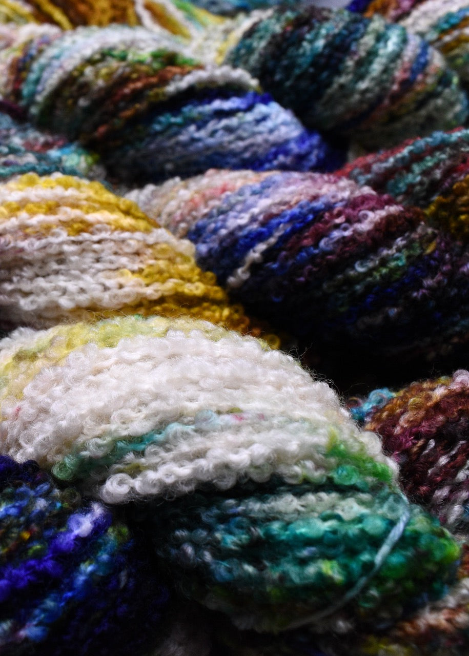 Merino Dk weight, boucle texture yarn in colour Oregon.