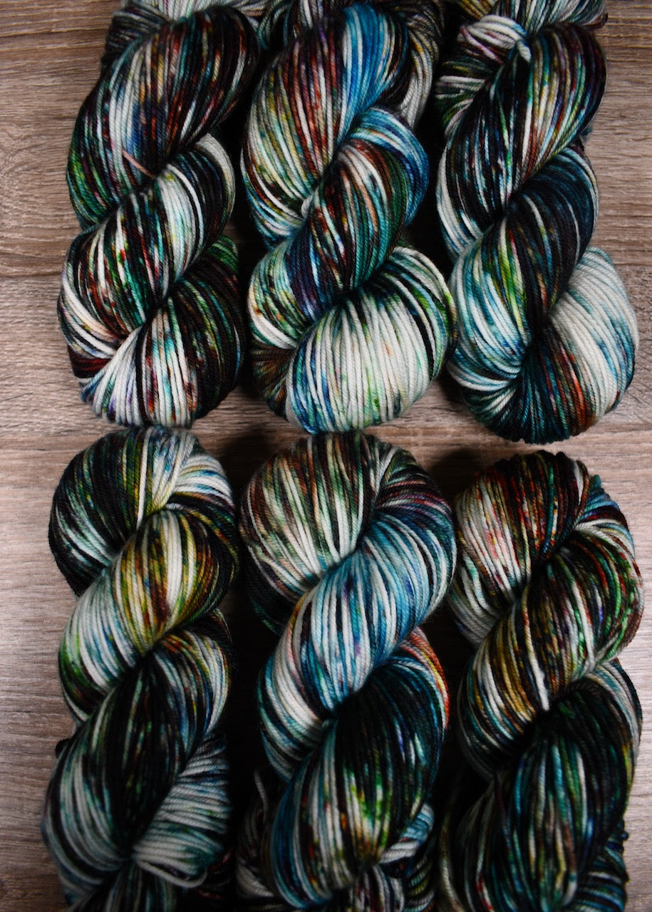 Multi colour merino hand dyed worsted yarn.