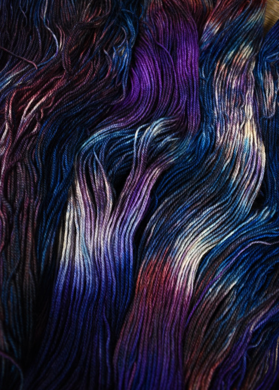 Blue purple and pink yarn sock weight wool hand dyed.