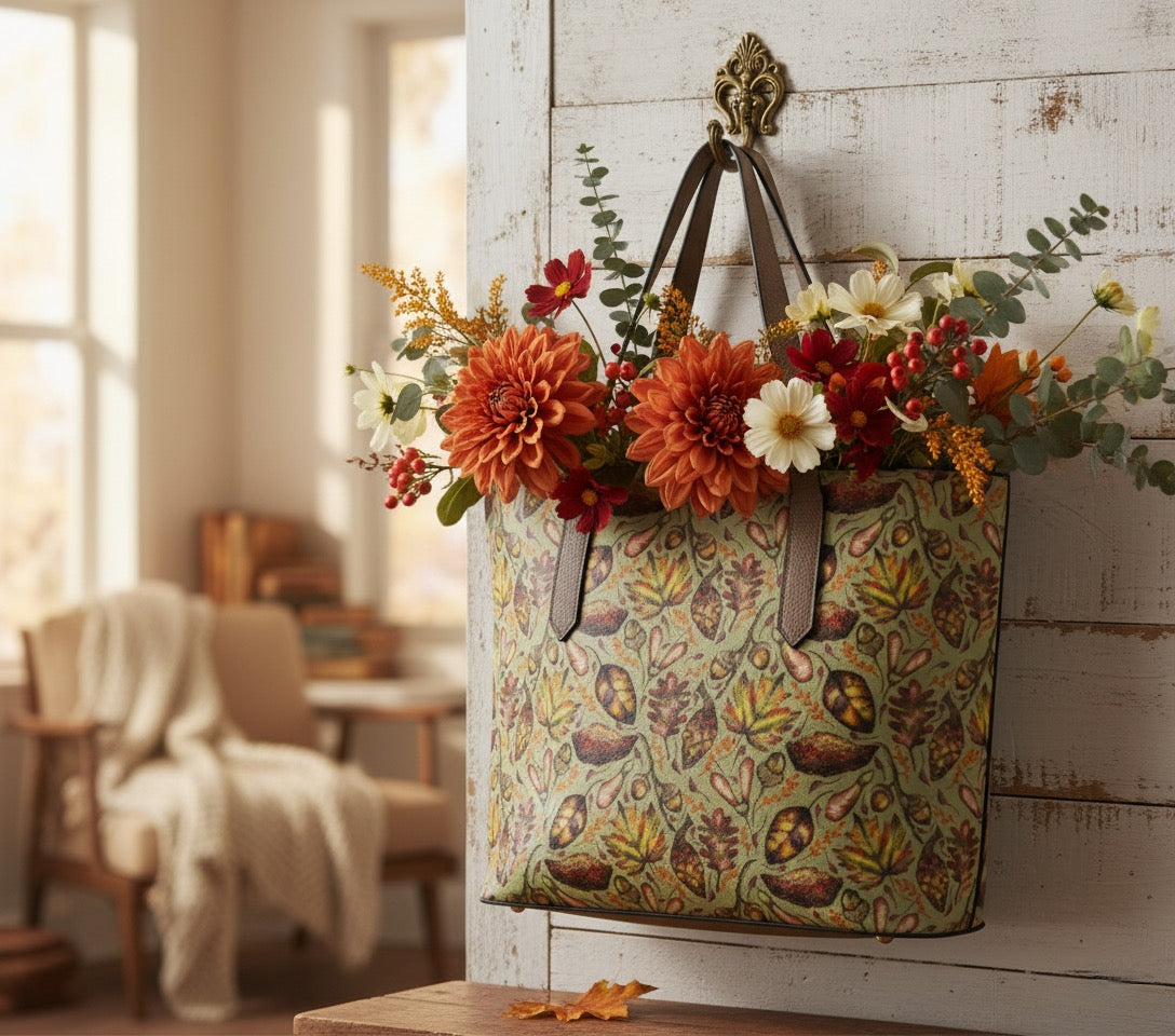 AUTUMN TREASURES VEGAN LEATHER TOTE BAG