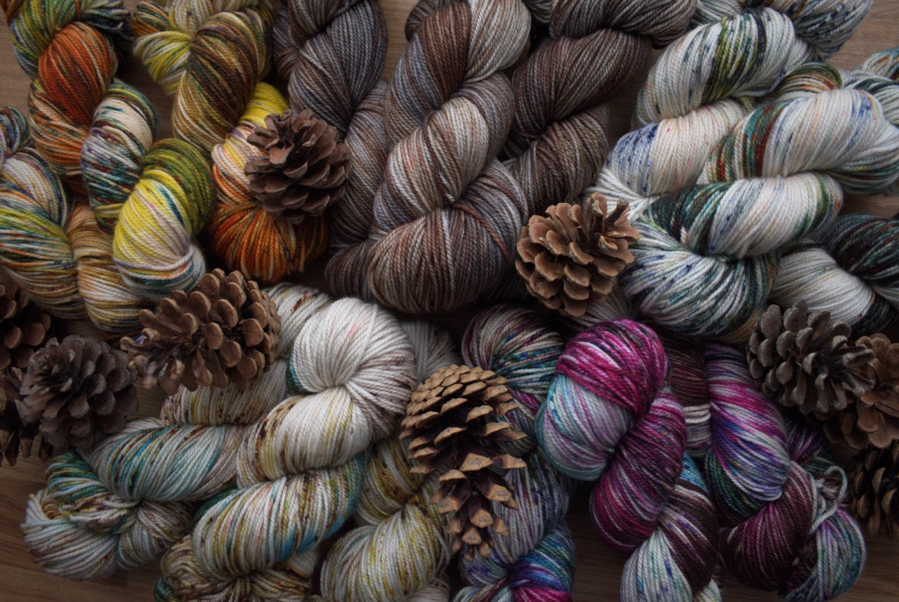 Hand dyed merino wool and cashmere blend yarn in a variety of colours.