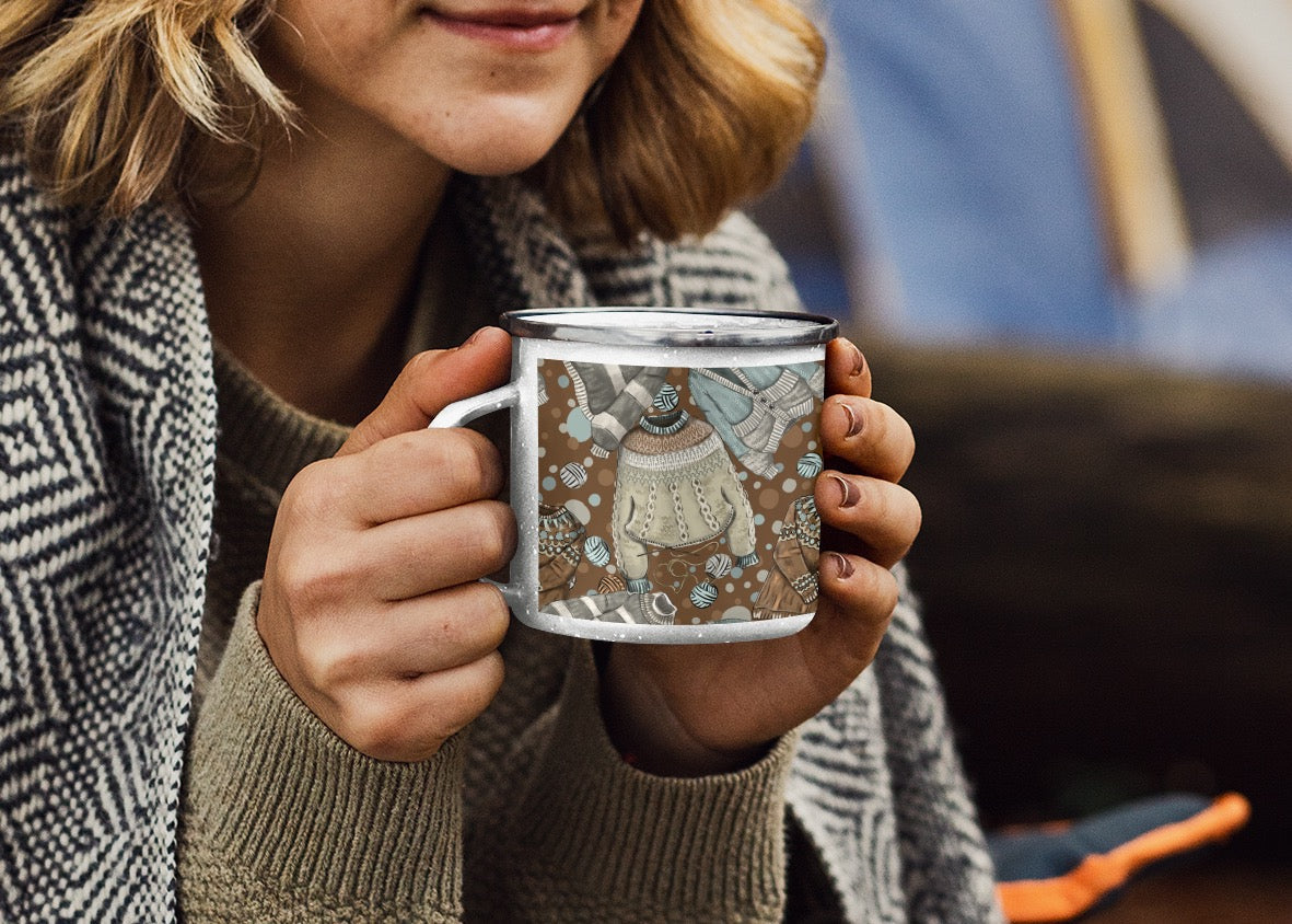 COZY SWEATERS CAMPING MUG