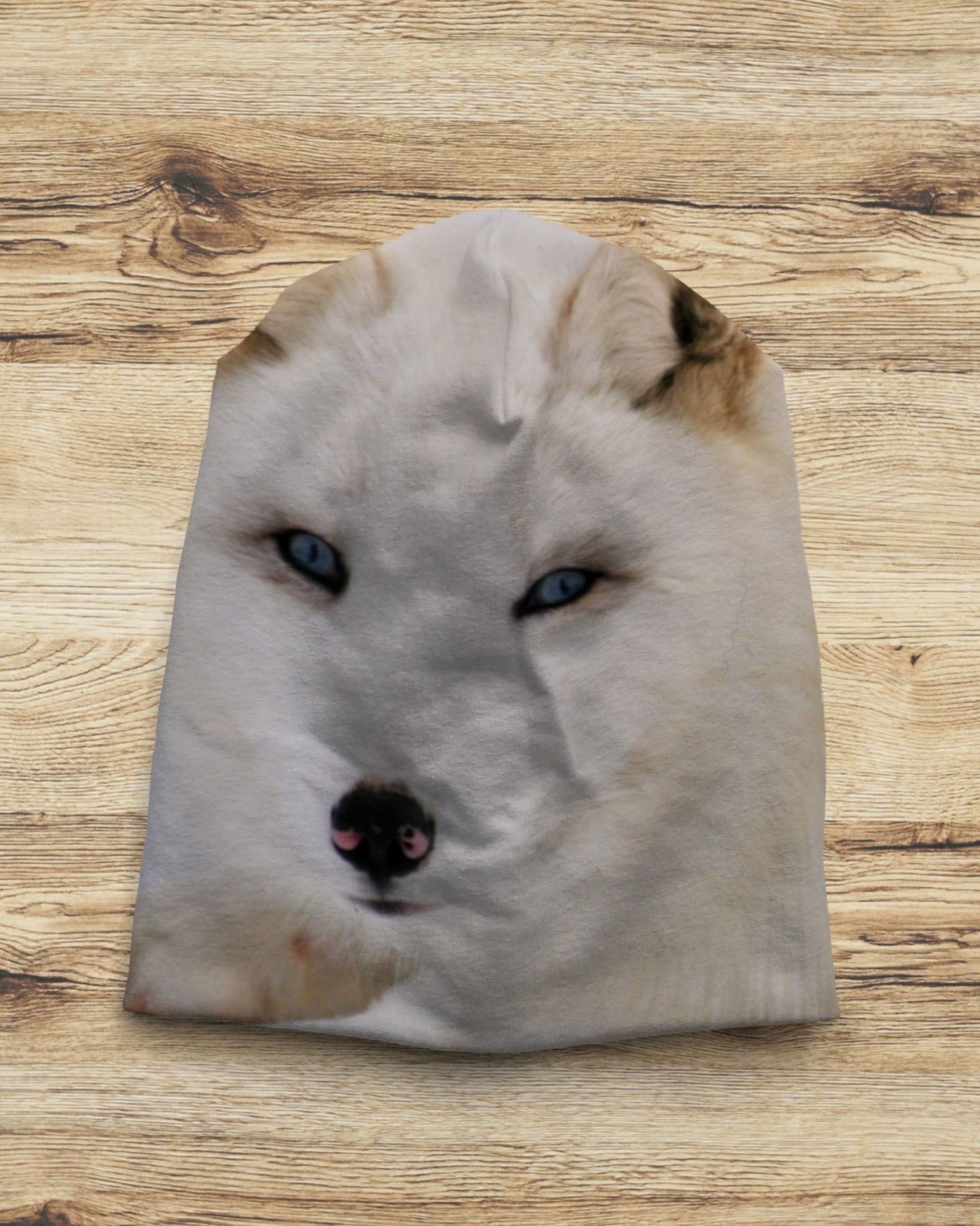 winter hat with arctic fox print design