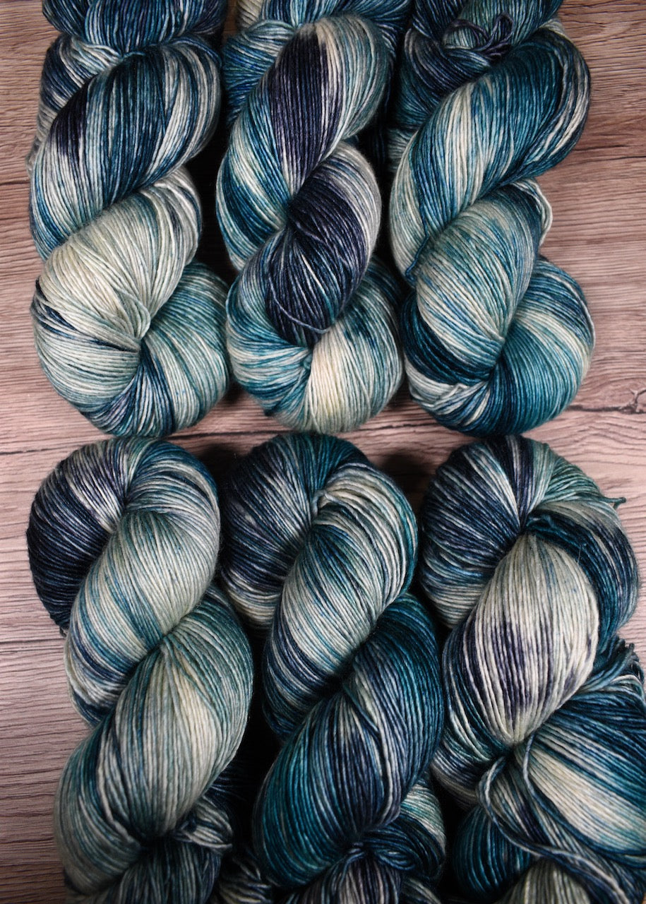 Hand dyed soft green merino cashmere yarn.