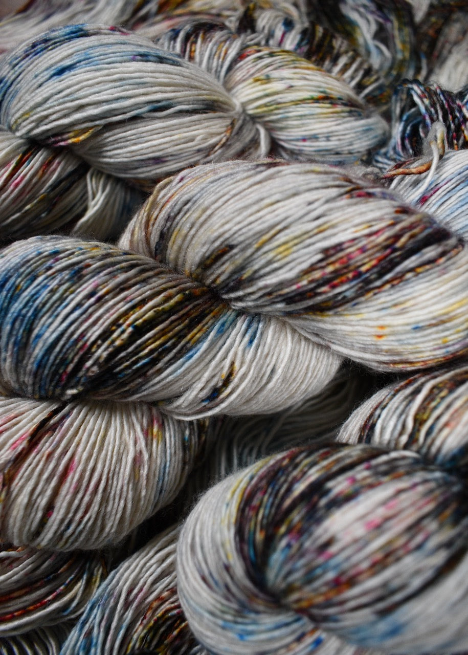 Speckled hand dyed cashere silk merino yarn.