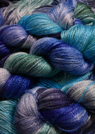 Hand dyed blue bamboo sock yarn.