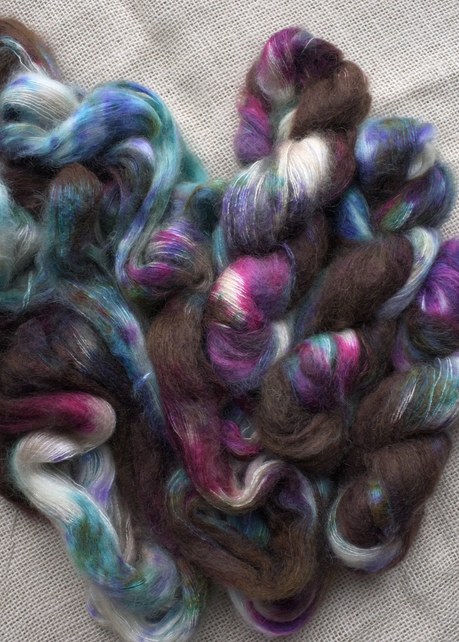 Mohair yarn hand dyed in colour Hydrangea.