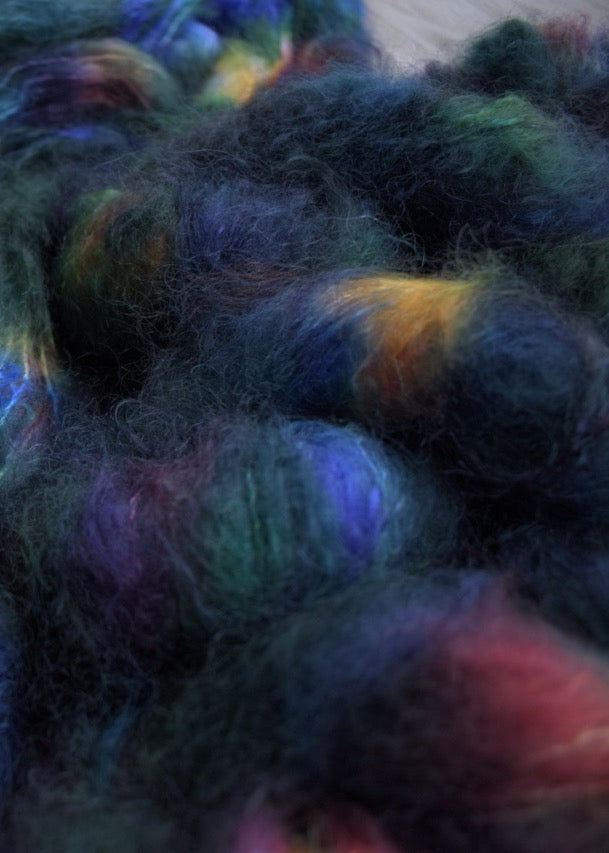 Mohair yarn hand dyed dk weight hand dyed in rainbow colours..