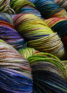 Green red blue wool sock yarn hand dyed.