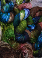 Green pink blue wool yarn hand dyed.