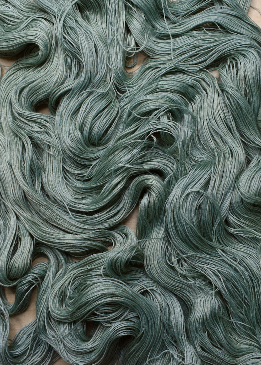 Light green alpaca lace yarn hand dyed.