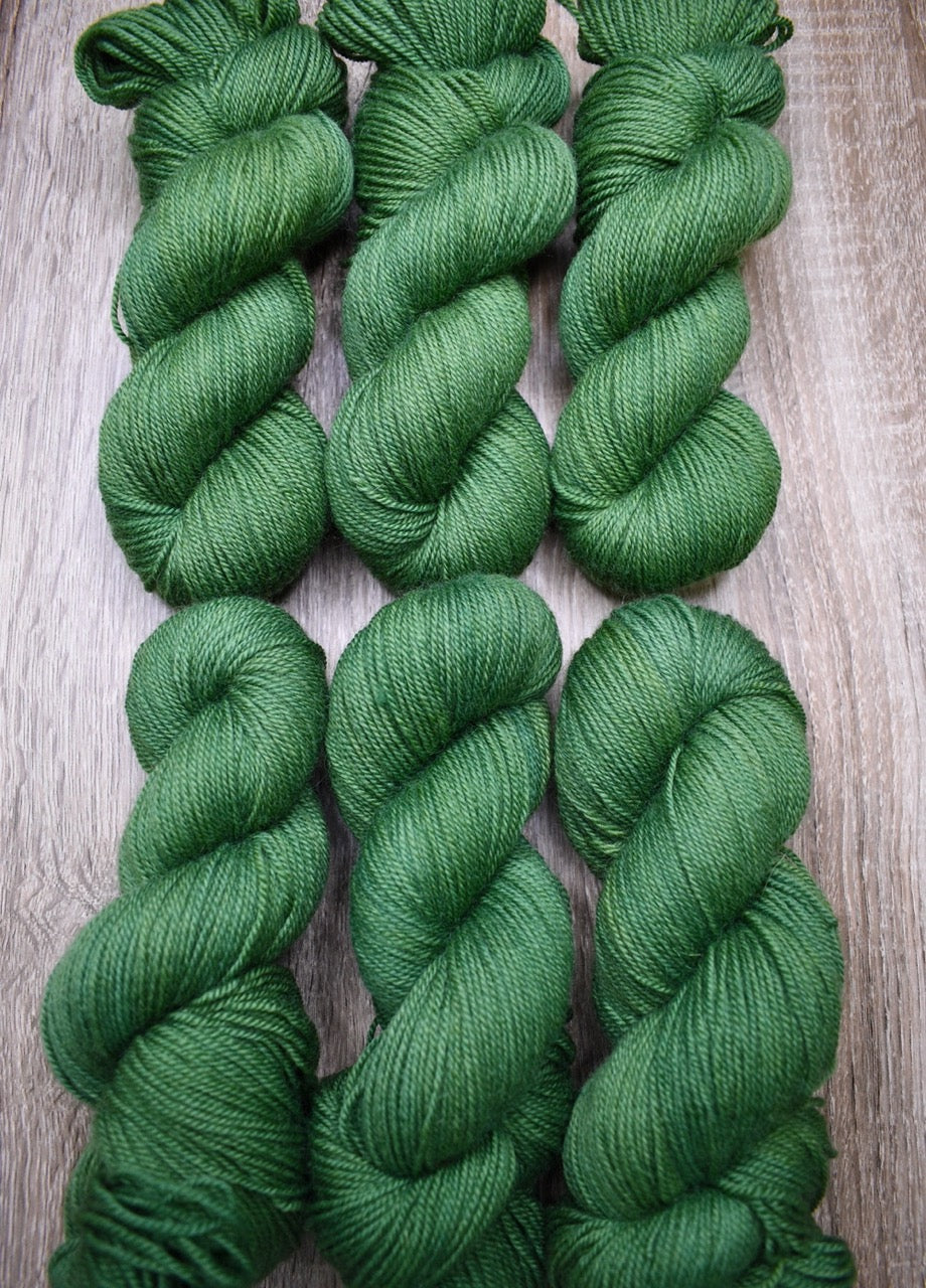 Green hand dyed wool yarn.