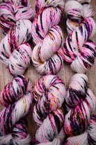 Speckled pink multi colour hand dyed merino bulky yarn.