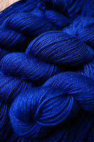 Blue yarn hand dyed bfl wool.