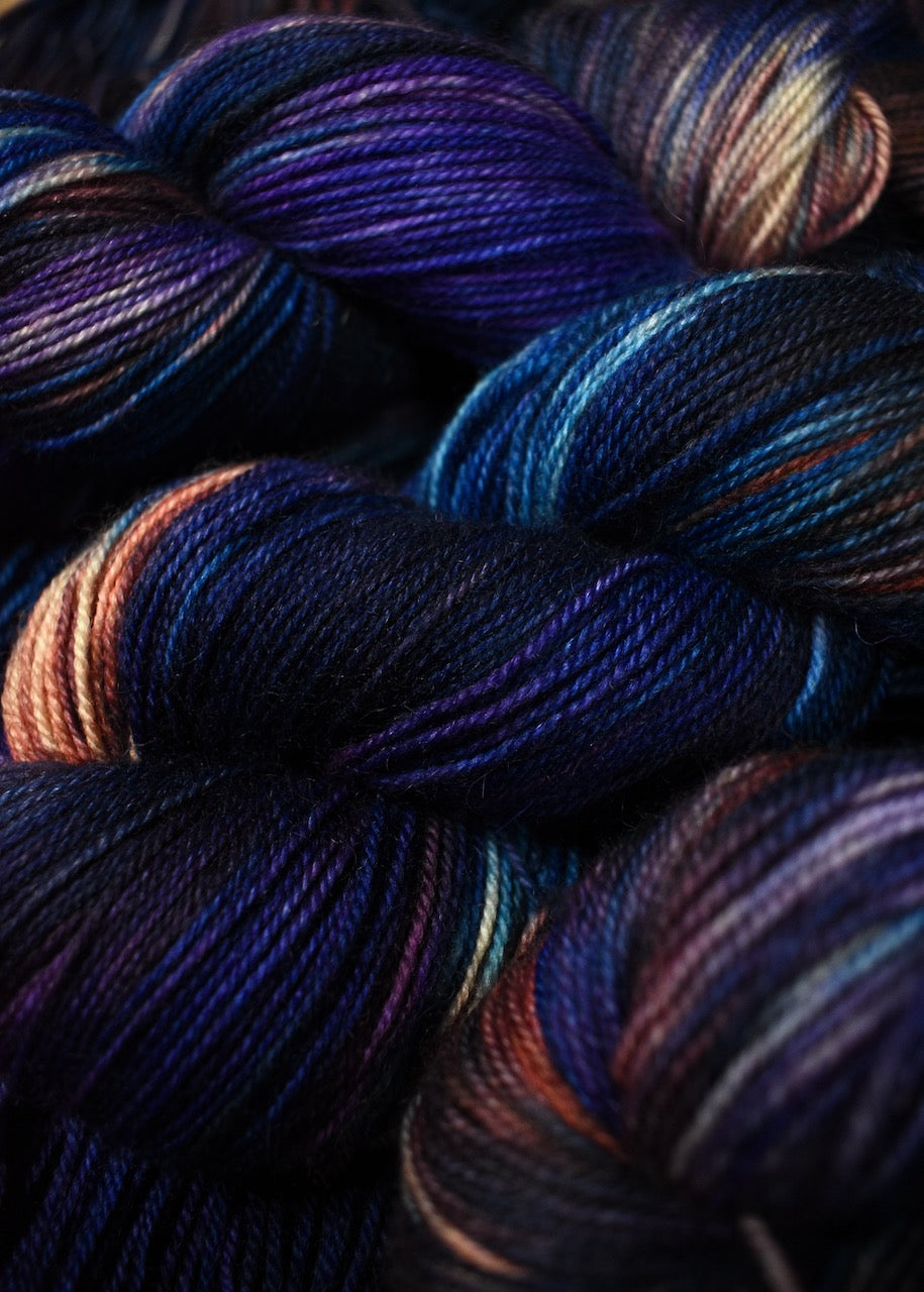 Blue purple and pink yarn sock weight wool hand dyed.